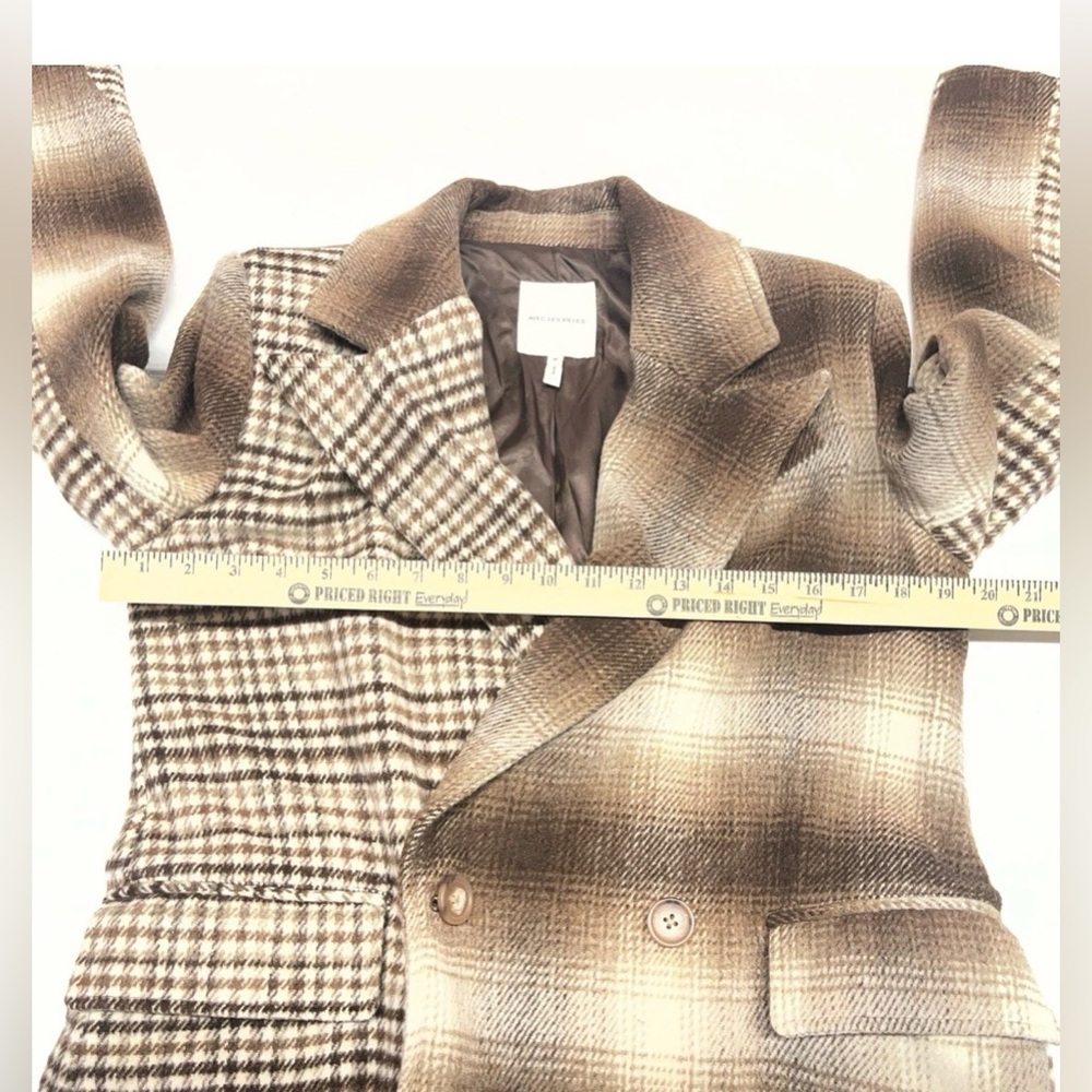 New Avec Les Filles Mixed Brown Plaid Boxy Blazer Size Medium - Picture 9 of 13